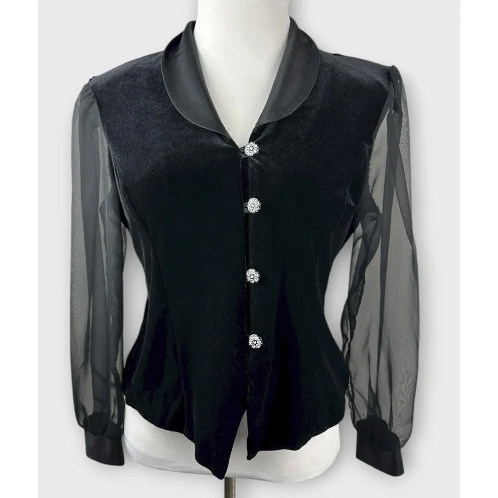 Vintage Another Thyme Velvet Top Size Large Fairy Grunge Victorian Jewel Buttons - Picture 2 of 10